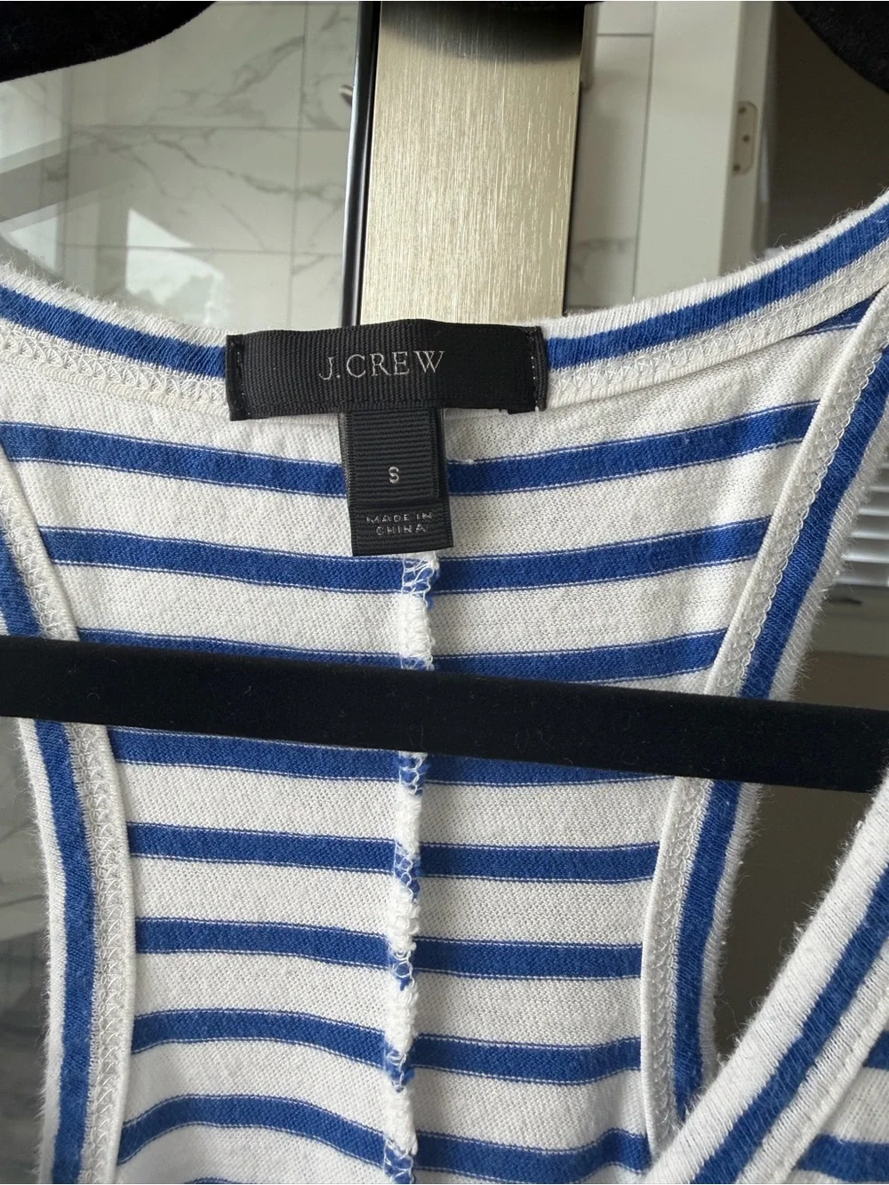 J. Crew White and Blue Striped Racerback Tank